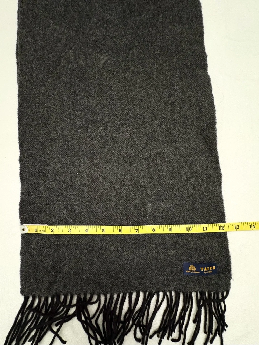 TAIYO Kyoto Japan 100% Cashmere Fringe Scarf Charcoal Gray Luxury Winter Wrap